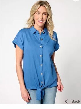 Belle by Kim Gravel Tie-Front Button-Up Short Sleeve